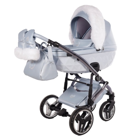 Junama Candy Premium 03 Blue – wózek dziecięcy 2w1 (gondola + spacerówka), ekoskóra, koła żelowe, Max-Click