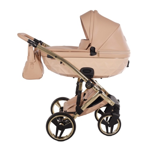 Junama Candy Premium 05 Beige – wózek dziecięcy 2w1 (gondola + spacerówka), ekoskóra, koła żelowe, Max-Click