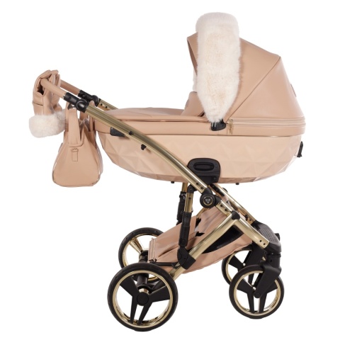 Junama Candy Premium 05 Beige – wózek dziecięcy 2w1 (gondola + spacerówka), ekoskóra, koła żelowe, Max-Click