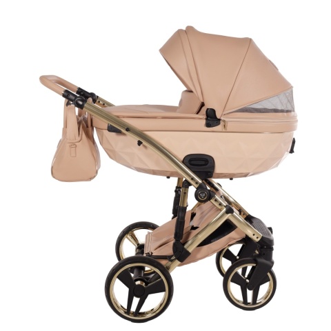 Junama Candy Premium 05 Beige – wózek dziecięcy 2w1 (gondola + spacerówka), ekoskóra, koła żelowe, Max-Click