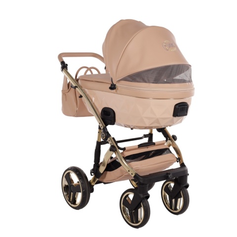 Junama Candy Premium 05 Beige – wózek dziecięcy 2w1 (gondola + spacerówka), ekoskóra, koła żelowe, Max-Click