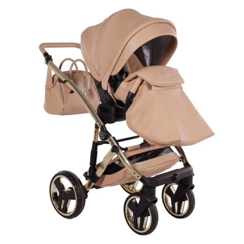 Junama Candy Premium 05 Beige – wózek dziecięcy 2w1 (gondola + spacerówka), ekoskóra, koła żelowe, Max-Click