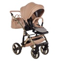 Junama Candy Premium 05 Beige – wózek dziecięcy 2w1 (gondola + spacerówka), ekoskóra, koła żelowe, Max-Click