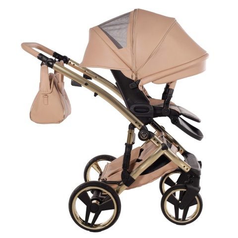 Junama Candy Premium 05 Beige – wózek dziecięcy 2w1 (gondola + spacerówka), ekoskóra, koła żelowe, Max-Click