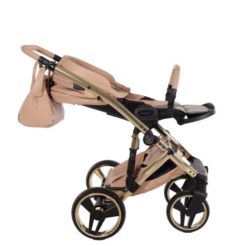 Junama Candy Premium 05 Beige – wózek dziecięcy 2w1 (gondola + spacerówka), ekoskóra, koła żelowe, Max-Click