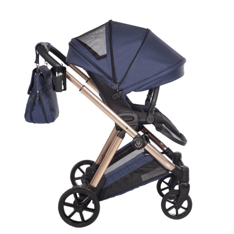Junama Ellegante 06 Blue – wózek dziecięcy 2w1 (gondola + spacerówka) | koła żelowe, UV50+
