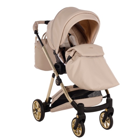 Junama Ellegante Art Deco 02 Beige – wózek dziecięcy 2w1 (gondola + spacerówka), koła żelowe