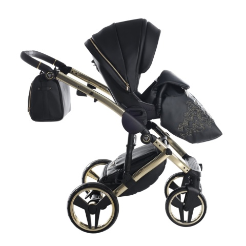 Junama Enzo 01 Black - Gold – wózek dziecięcy 2w1 (gondola + spacerówka)
