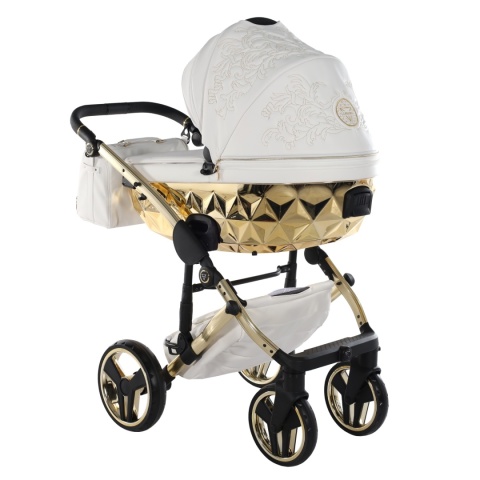 Junama Enzo 02 White - Gold – wózek dziecięcy 2w1 (gondola + spacerówka)