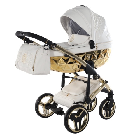 Junama Enzo 02 White - Gold – wózek dziecięcy 2w1 (gondola + spacerówka)