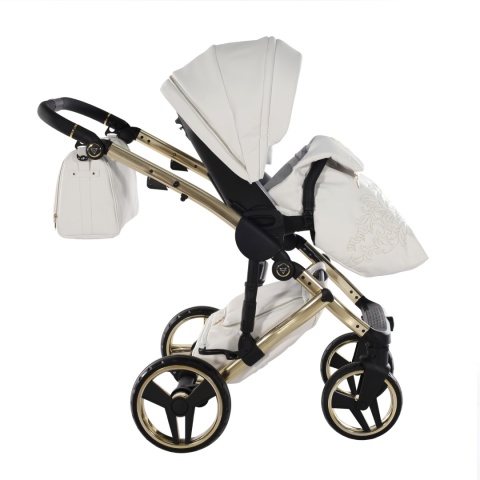 Junama Enzo 02 White - Gold – wózek dziecięcy 2w1 (gondola + spacerówka)