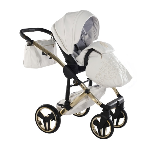 Junama Enzo 02 White - Gold – wózek dziecięcy 2w1 (gondola + spacerówka)