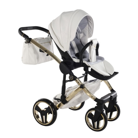 Junama Enzo 02 White - Gold – wózek dziecięcy 2w1 (gondola + spacerówka)