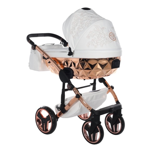 Junama Enzo 03 White - Rosegold – wózek dziecięcy 2w1 (gondola + spacerówka)
