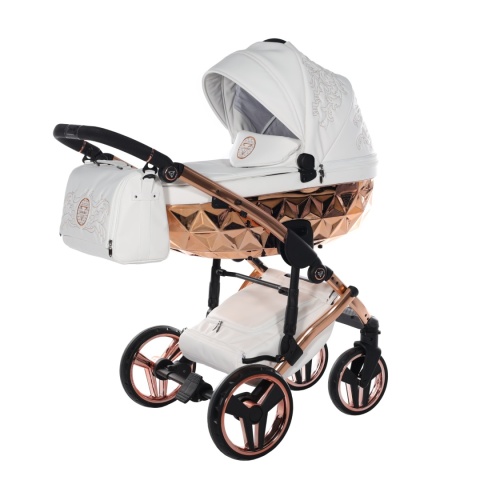 Junama Enzo 03 White - Rosegold – wózek dziecięcy 2w1 (gondola + spacerówka)