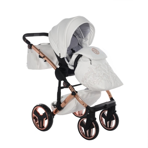 Junama Enzo 03 White - Rosegold – wózek dziecięcy 2w1 (gondola + spacerówka)