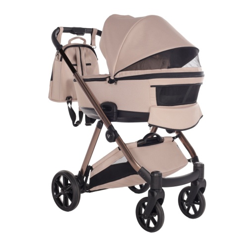 Junama Space V3 Beige – wózek dziecięcy 2w1 (gondola + spacerówka), koła żelowe, amortyzacja