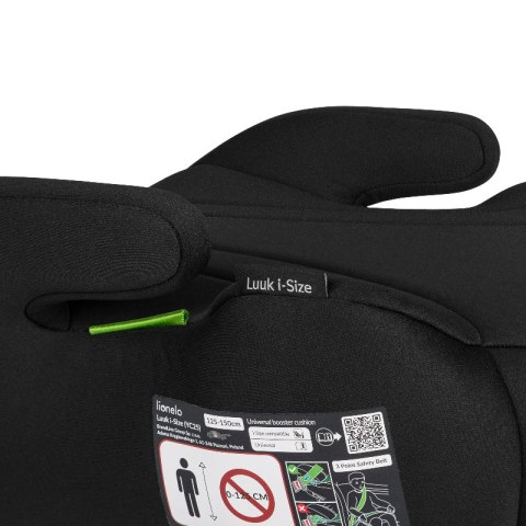 Lionelo Luuk i-Size Black Carbon – siedzisko/podstawka 125–150 cm, montaż pasem, R129 (i-Size)