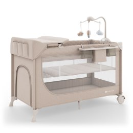 Kinderkraft LEODY UP Beige z akcesoriami – łóżeczko turystyczne 2 poziomy + przewijak + karuzela