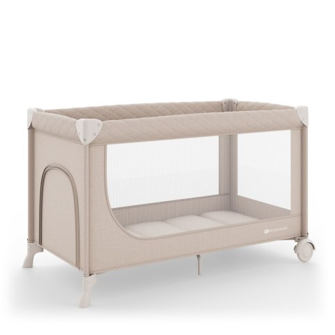 Kinderkraft LEODY UP Beige – łóżeczko turystyczne 2 poziomy, kojec, składane