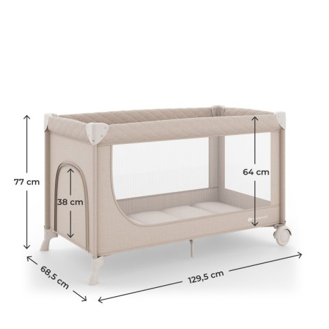 Kinderkraft LEODY UP Beige – łóżeczko turystyczne 2 poziomy, kojec, składane