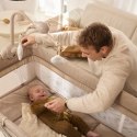 Kinderkraft LEODY UP Beige – łóżeczko turystyczne 2 poziomy, kojec, składane