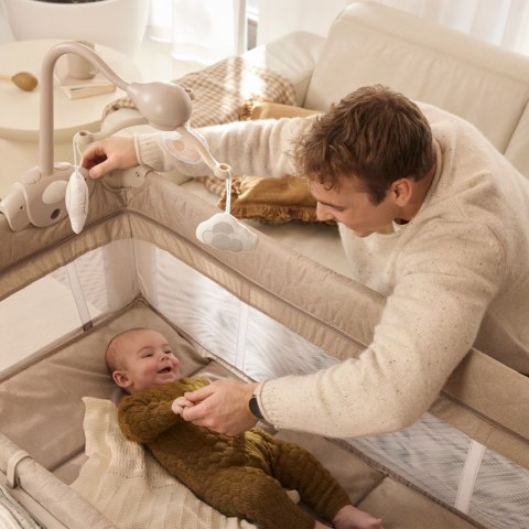 Kinderkraft LEODY UP Beige – łóżeczko turystyczne 2 poziomy, kojec, składane