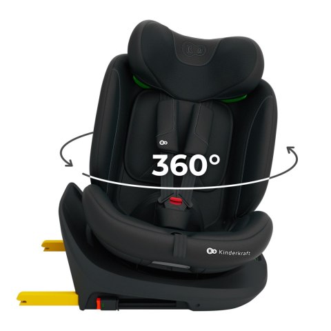 Kinderkraft I-GROW 2 PLUS BLACK i-Size – fotelik samochodowy 40–150 cm, obrotowy 360°