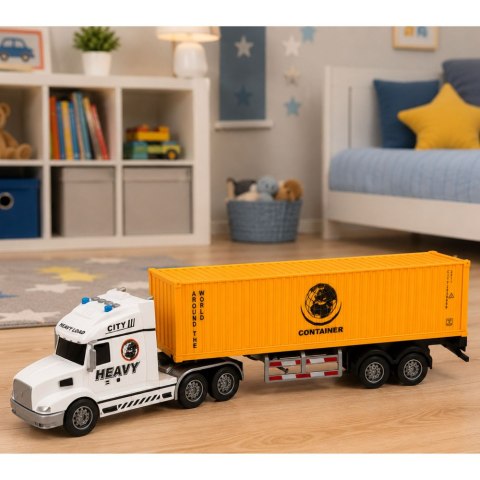Ciężarówka z Kontenerem Otwierane Drzwi Światła Dźwięki Żółta 54 cm