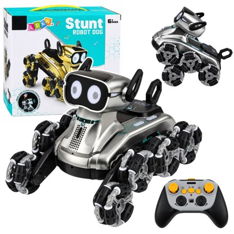 Pies Robot Zdalnie Sterowany RC 8 Kół Tryb Demo Sztuczki Srebrny