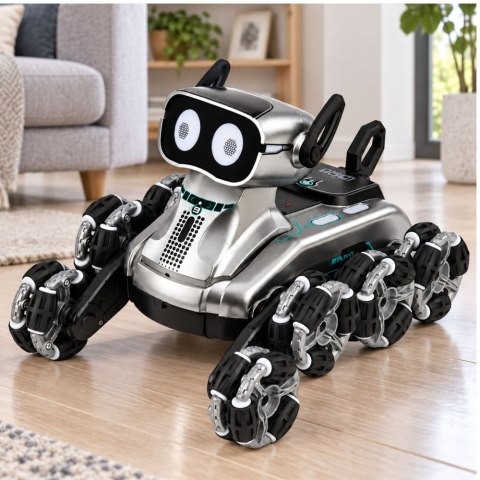 Pies Robot Zdalnie Sterowany RC 8 Kół Tryb Demo Sztuczki Srebrny