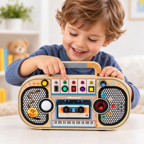 Drewniane Radio Interaktywne Tablica Manipulacyjna Światła LED Dźwięki