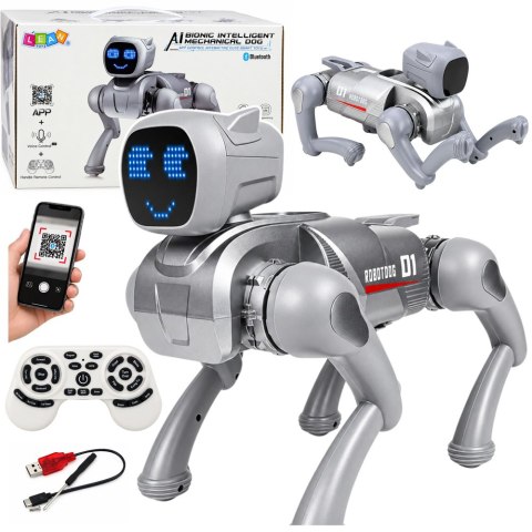 Pies Robot AI Zdalnie Sterowany RC Bluetooth Aplikacja Programowany Srebrny