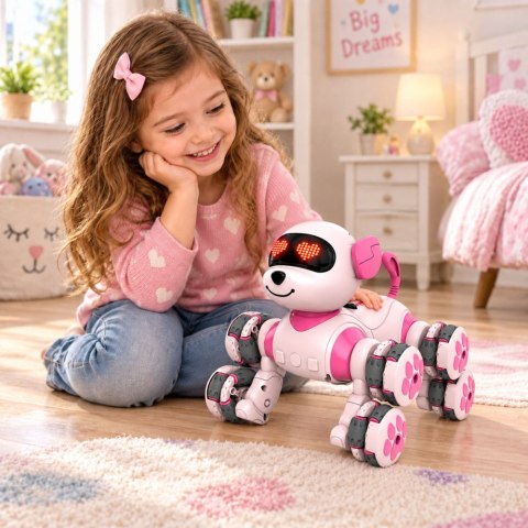 Pies Robot Zdalnie Sterowany RC 8 Kół Drift 360° Akrobacje Różowy