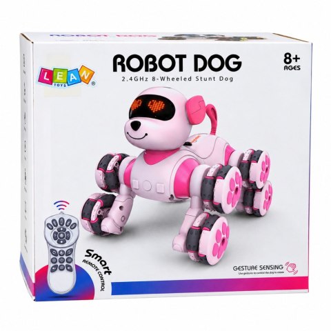 Pies Robot Zdalnie Sterowany RC 8 Kół Drift 360° Akrobacje Różowy