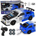 Samochód Sportowy RC Drift 4WD Dym Wymienne Koła Srebrno-Niebieski 1:16