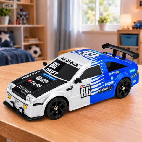 Samochód Sportowy RC Drift 4WD Dym Wymienne Koła Srebrno-Niebieski 1:16