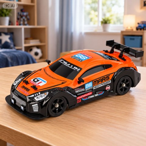 Samochód Sportowy RC Drift 4WD Wymienne Koła Dym Pomarańczowy 1:16