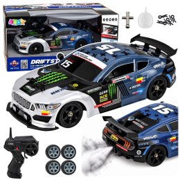 Samochód Sportowy RC Drift 4WD Wymienne Koła Dym Srebrno-Niebieski 1:16