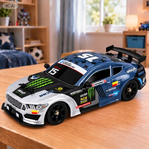 Samochód Sportowy RC Drift 4WD Wymienne Koła Dym Srebrno-Niebieski 1:16