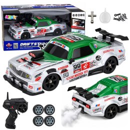 Samochód Sportowy RC Drift 4WD Wymienne Koła Dym Srebrno-Zielony 1:16