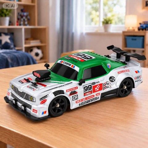 Samochód Sportowy RC Drift 4WD Wymienne Koła Dym Srebrno-Zielony 1:16