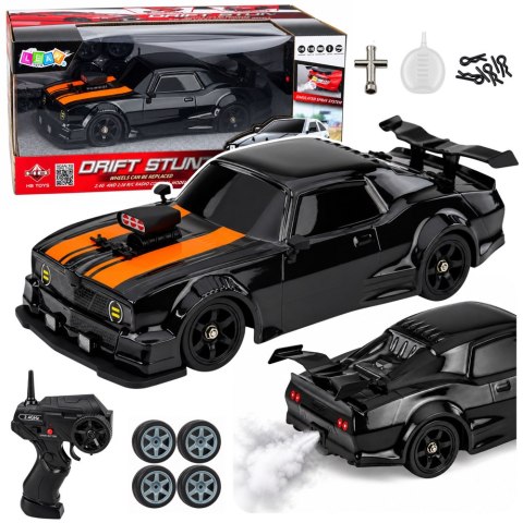 Samochód Sportowy RC Drift 4WD Wymienne Koła Efekt Dymu Czarny 1:16