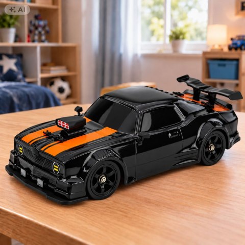 Samochód Sportowy RC Drift 4WD Wymienne Koła Efekt Dymu Czarny 1:16