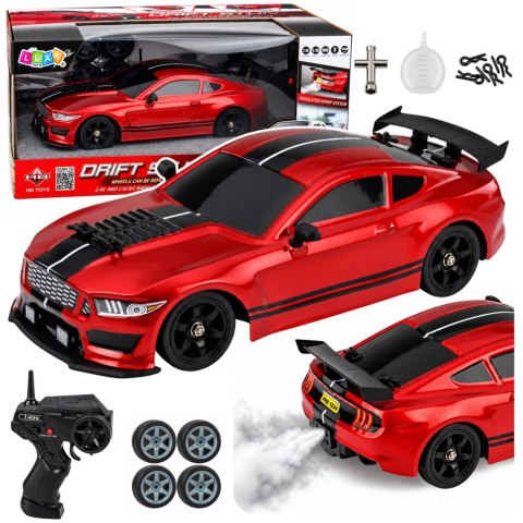 Samochód Sportowy RC Drift 4WD Wymienne Koła Efekt Dymu Czerwony 1:16