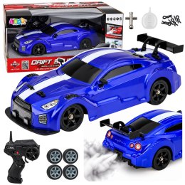 Samochód Sportowy RC Drift 4WD Wymienne Koła Efekt Dymu Niebieski 1:16