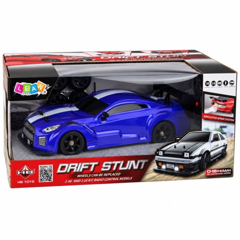 Samochód Sportowy RC Drift 4WD Wymienne Koła Efekt Dymu Niebieski 1:16
