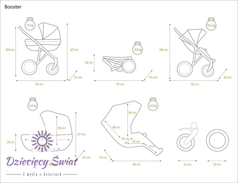 Wózek bliźniaczy Kunert Booster kolor 04 Slim 2w1, 3w1, 4w1 w wersji jeden za drugim